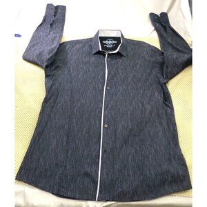 Barabas Signature Denim Abstract Textured Button Down Dress Shirt Med